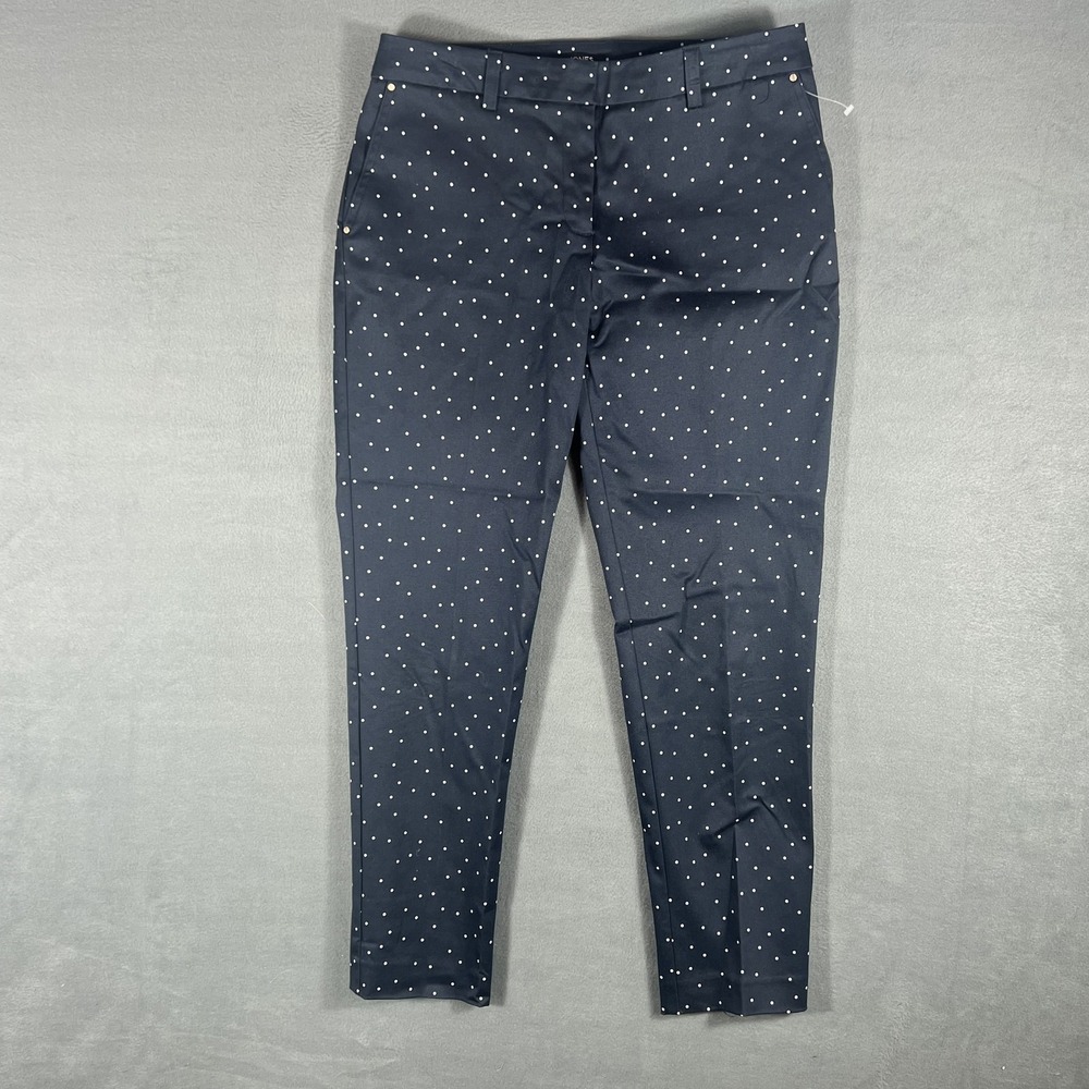 Jones New York Signature Grace Ankle Pants US 4 Navy Blue White Polka Dot